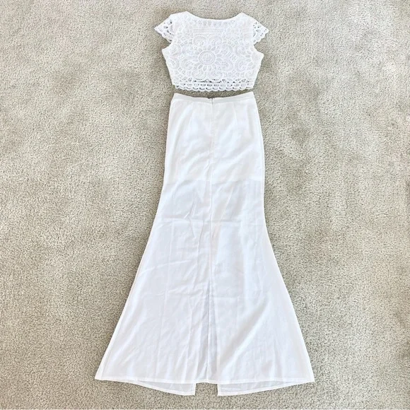 NWT Dress Me Zara White Lace Crop Top & Split Hem Maxi Skirt Two Piece Set Small - Picture 4 of 15